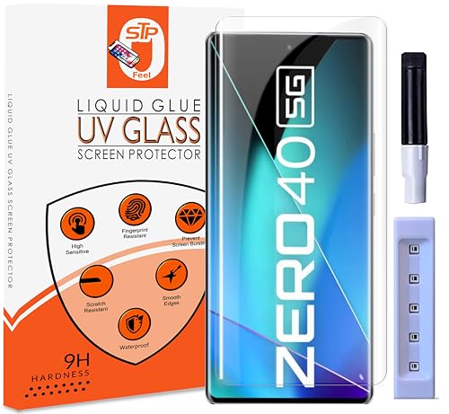 Image of STP FEEL Premium UV Tempered Glass Screen Protector Guard Compatible For Infinix Zero 40 5G (6.78 Inch, Pack of 1) Full Adhesive UV Curved Case Friendly HD Clarity with easy installation kit