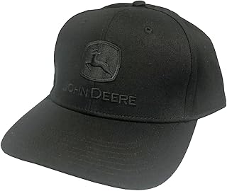 John Deere Solid Black 6-Panel Adjustable Snapback Hat with Embroidered Logo