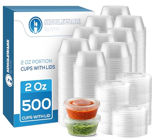 NYHI 2 oz Clear Plastic Cups with Lids, 500-pack