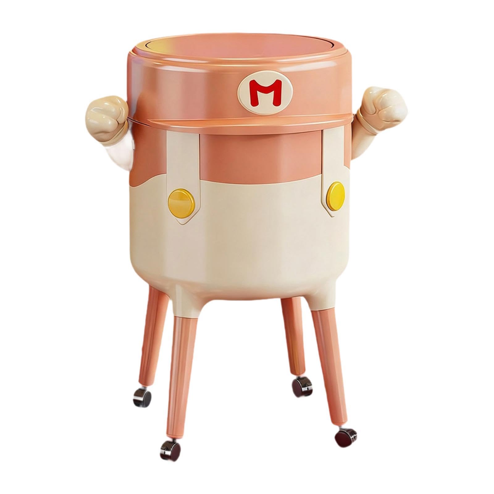 Movable Waste Bin and Wheels Decorative Waste Basket for Kitchen Home Vanity Pink Short Foot-image-33