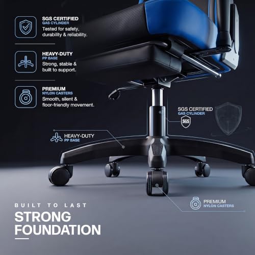 Image of DROGO Alpha-X Ergonomic Gaming Chair with Footrest | Premium PU Leather with 135 Recline | 2D Padded Armrests | Computer Chair for Study | Office Chairs for Work from Home with Neck Support (Blue)