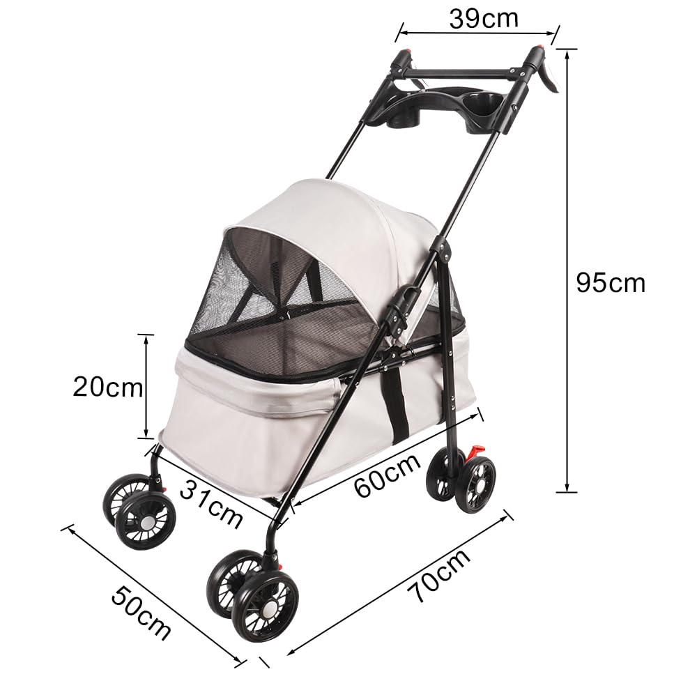 OHMG 3 en 1 cochecito para perro gato mascotas plegable con 4 ruedas EVA manillar, 3 ventana de red, portavasos, para perros pequeños y mayores, carrito para perros con discapacidad