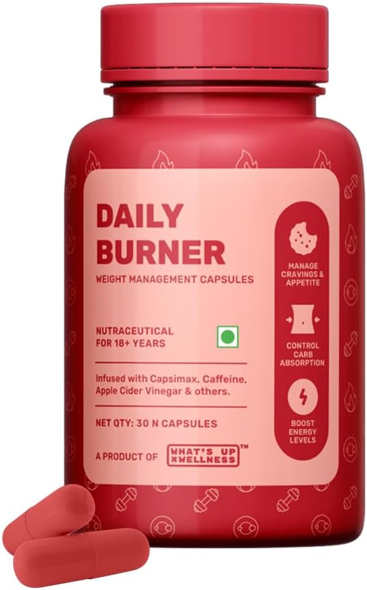 What's Up Wellness Daily Burner Capsules | Weight Loss Supplement For Women & Men | Helps Manage Cravings, Calories & Carbs | Boost Metabolism | L Carnitine & ACV - Apple Cider Vinegar | 30 Capsules