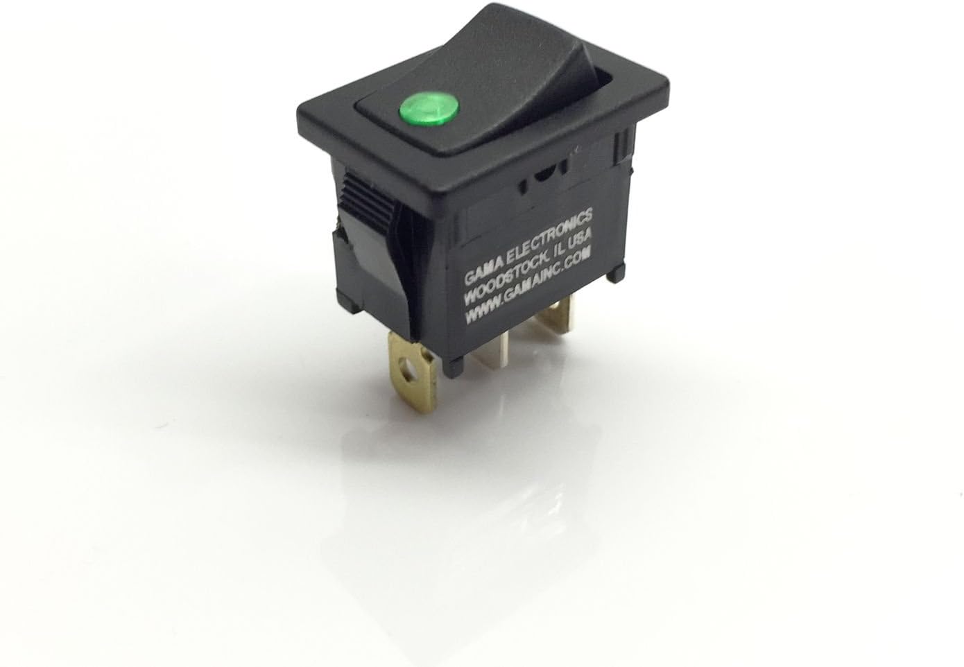 GAMA ElectronicsMini 10 Amp Off-On Rocker Switch with Green 12 Volt LED