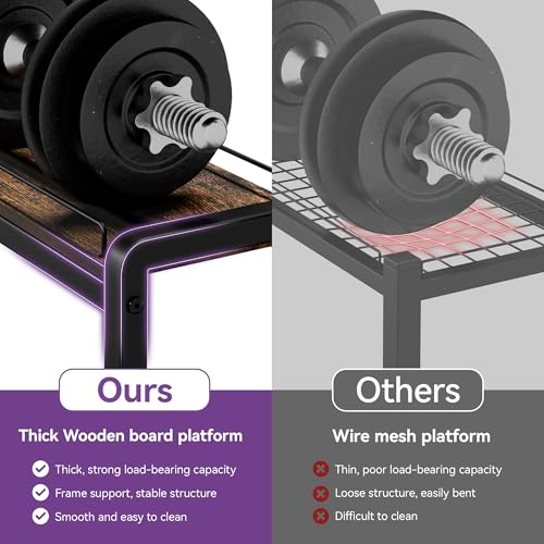 Home Gym Equipment Hantelständer, 3-stöckiger Aufbewahrungsständer für Hanteln & Kugelhanteln, Medizinballhalter, 272 kg Stahl Organizer mit Yogamattenkorb, Haken & verstellbaren Füßen, 60 × 40 cm