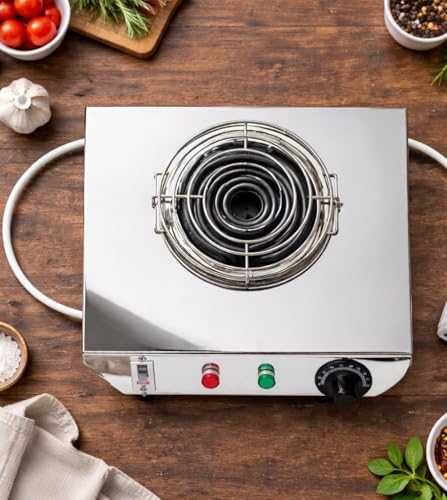 Image of Steeple 2000W Electric Infrared Stove | Stainless Steel Cooktop | All Utensil Compatible | Fast Heating Cooktop with Temperature Control Knob | Portable Kitchen Stove for Home