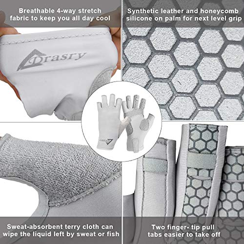 Drasry Uv Protection Fishing Fingerless Gloves Men Women Upf 50+ Spf Gloves For Fishing Kayak Paddling Hiking Sailing Rowing Sun Gloves Gray S #TOP2