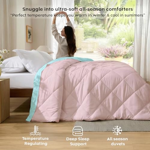 Image of AYKA Reversible AC Comforter 150 GSM Lightweight Microfiber Summer Blanket for Double Bed (90x100 Inches) | Soft Cooling Quilt, Breathable All Season Duvet for AC Room | Aqua & Peach