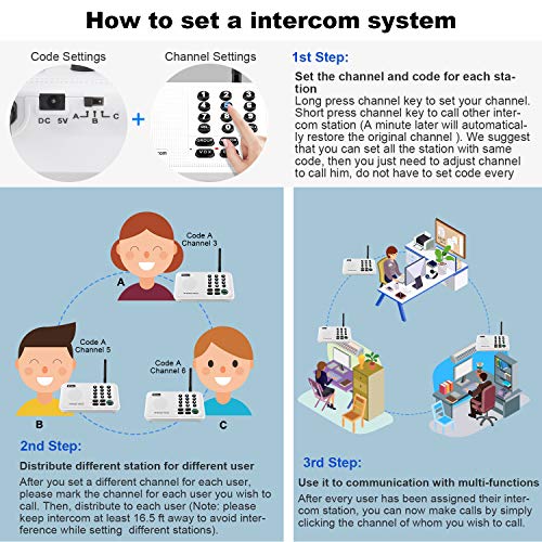 Image of Wuloo Intercoms Wireless for Home 5280 Feet Range 10 Channel 3 Code, Wireless Intercom System for Home House Business Office, Room to Room Intercom, Home Communication System (4 Units Set, White)