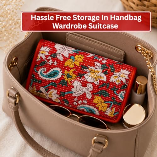 Image of Trendifly Embroidery Sling Jewellery Organiser Storage Bag Pouch for women & girls | Bank Locker jewelry Organizer | Earring Necklace Bangles Organiser for Travel & Gifting (Dark Red)