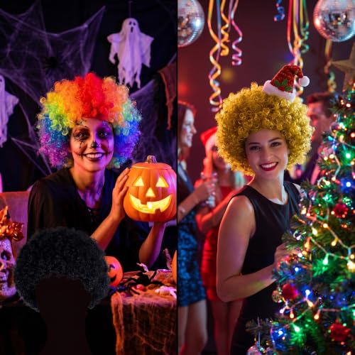 Image of FREE BEAUTY Fluffy Afro Synthetic Clown Wig for Men Women Cosplay Anime Party Christmas Halloween Fancy Funny Wigs（Yellow）