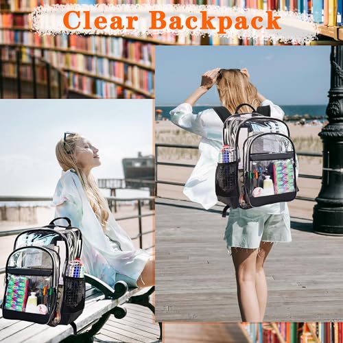 Clear Backpack,Heavy Duty Clear Bookbag See Through Backpack Large Clear Bag for School College Work Travel Security,Black2