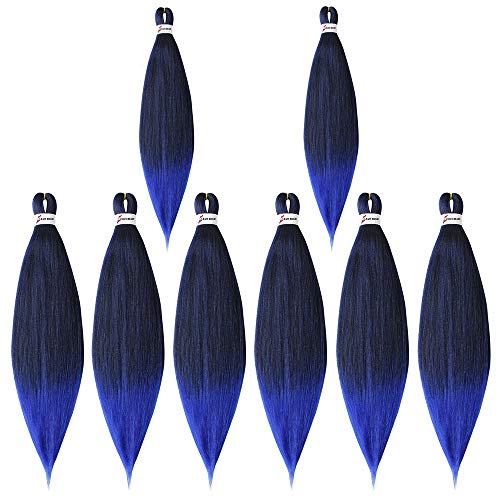MYCHANSON 8Pcs Pre Stretched Braiding Hair Professional Pre-Stretched Braids hair Itch Free Braiding Hair Yaki Synthetic fiber Hair Braids for Women 20"(Black to Blue)