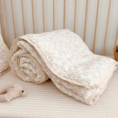 Image of BuLuTu Muslin Toddler Blanket Rabbit Pattern, Soft Cotton Baby Toddler Quilted Blankets for Boys Girls Kids Comforter Lightweight Toddlers Nursery Bedding, Forest Pattern, 60 inchx78 inch, No Pillow