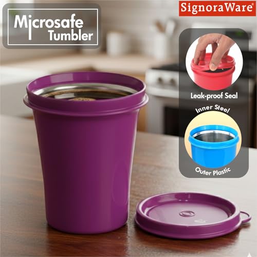 Image of SignoraWare Monarch Stainless Steel Tumbler | Airtight & Leakproof | Easy to Carry & Clean | Ideal for Cold Beverages | Perfect for Office, School, Home & Outdoor Use (400ml | Emagenta)