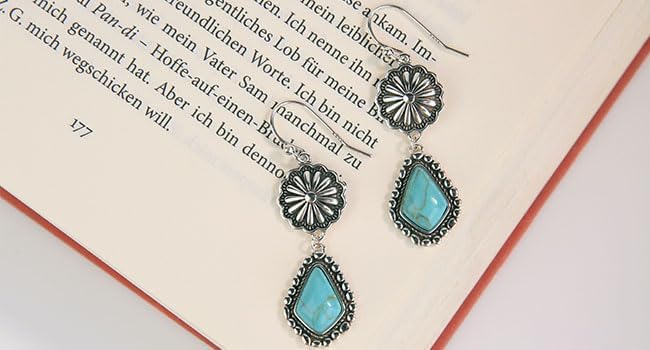 Colloca Turquoise Dangle Earrings & Necklace Set for Women, 925 Sterling Silver Western Bohemian Necklace, Boho Jewelry, Gift Box included - Image 6