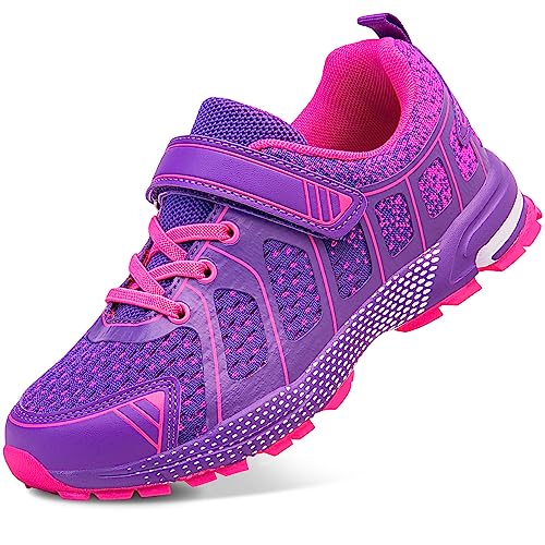 Girls Sneakers, Kids Tennis Running Shoes, Lightweight Breathable Sport Athletic Shoe Purple 2