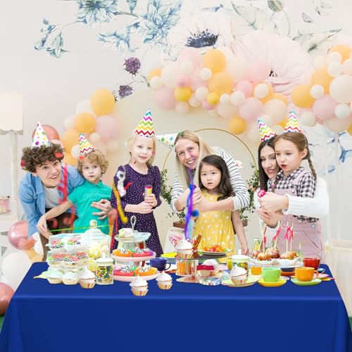 Image of WNINK 4 Pack Royal Blue Tablecloths Disposable Table Covers 54 inch x 108 inch Table Cloths for BBQ Birthday Picnic Bridal Shower Wedding Plastic Table Cloths for Parties Fits 6 to 8 Foot Rectangle Tables