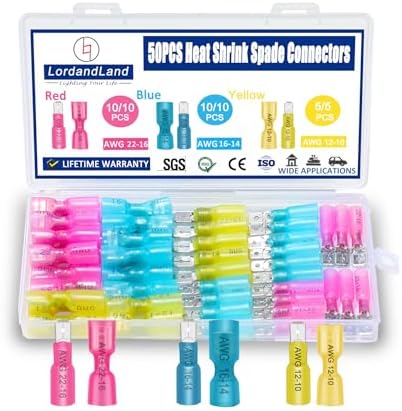 50PCS Heat Shrink Spade Connectors - Electrical Wire Crimp Connector. Quick Disconnect Connectors.Female and Male Spade terminlas for Watercraft,Electronics,Automotive Crimp Connectors