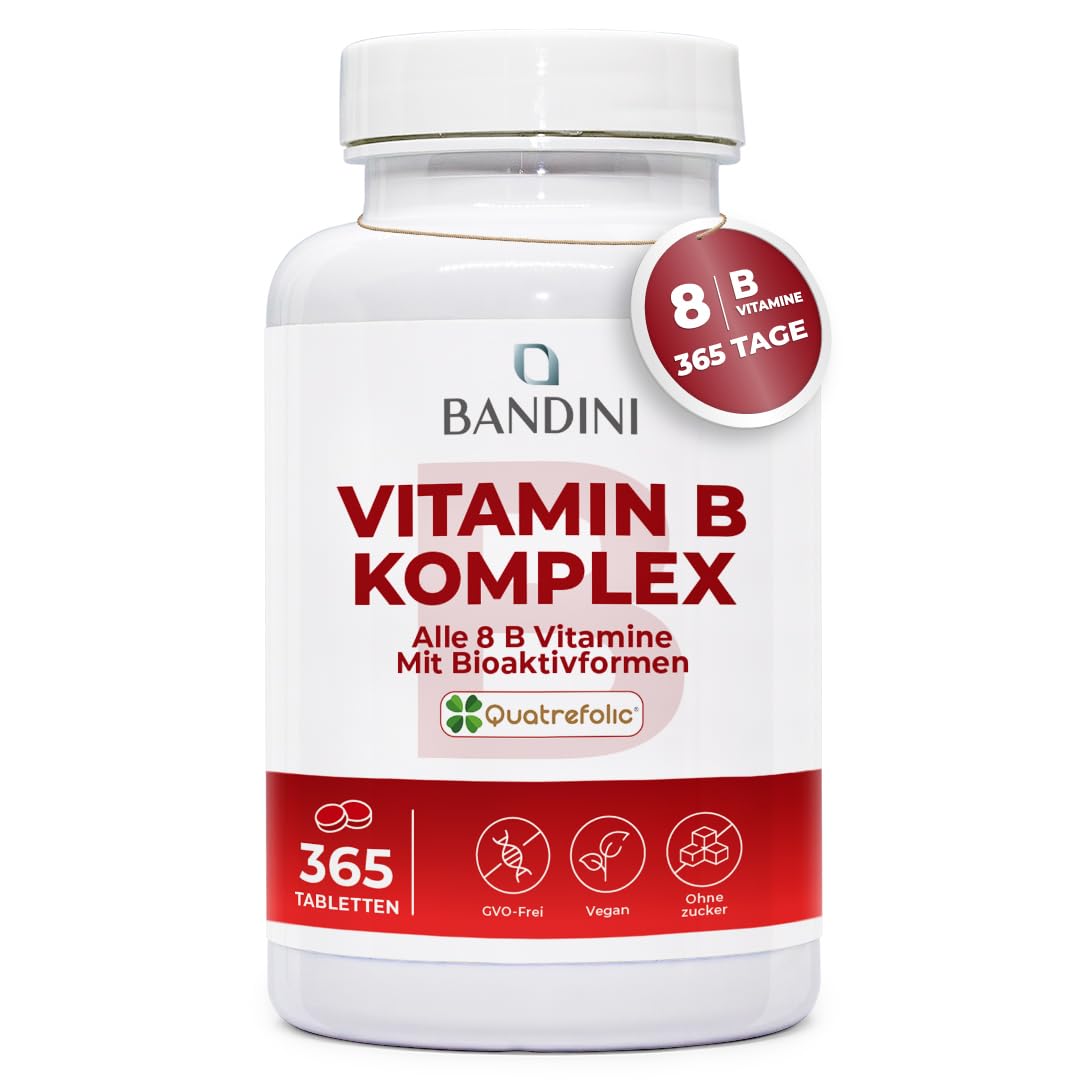 Bandini® Vitamin B Komplex hochdosiert | 180 Tabletten mit Bioaktiv-Formen - Premium Folsäure Quatrefolic® | B-Complex mit alle 8 B-Vitamine B1, B2, B3, B5, B6, B7, B9, B12 | Hochdosiert, 100% Vegan