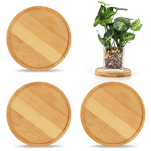 Belle Vous 4 Stück Runde Bambus Untersetzer Blumentopf Tabletts - 12 cm - Bambus Holz Untersetzer Rund & Langlebig - Geeignet für Drinnen & Draußen - Untersetzer Glas, Tassen & Moderne Keramiktöpfe