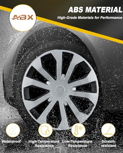 Image of ABX Hubcap Wheel Covers Hub Caps 16 Inch Set of 4 Black & Silver Universal Wheel Rim Cover R16 Stylish Car Decor Wheel Covers for Toyota Camry Nissan Mazda (silver-05, 16 inch)