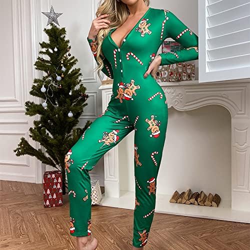 Women's Valentines Jumpsuit One Piece Pajamas V Neck Long Sleeve Jumpsuit Bodycon Bodysuit Romper Sleepwear - Image 2