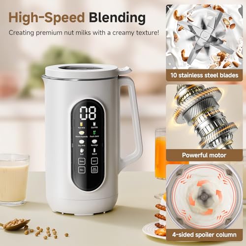 Image of AMZCHEF 10 in 1 Nut Milk Maker Machine, 40oz Soy Milk Blender,10 Blades | Homemade Almond, Oat, Coconut, Plant Based Milks and Non Dairy Beverages, Delay Start, Keep Warm, Auto-clean