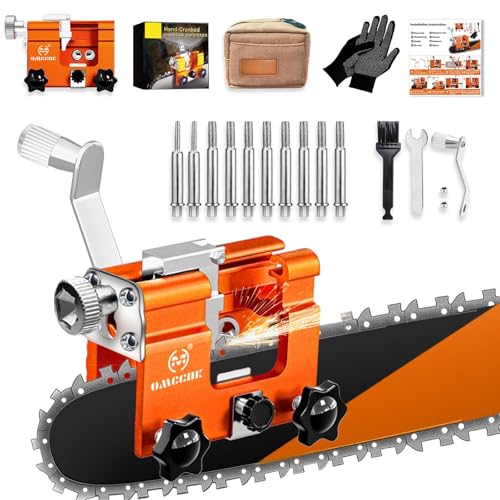 Image of Chainsaw Sharpener Jig Kit with 10 Tungsten Bits & Carrying Storage Bag Silver Universal Portable Manual Chain Saw Sharpener Tool Kit Accessories for 4 inch - 22 inch Chain Saw