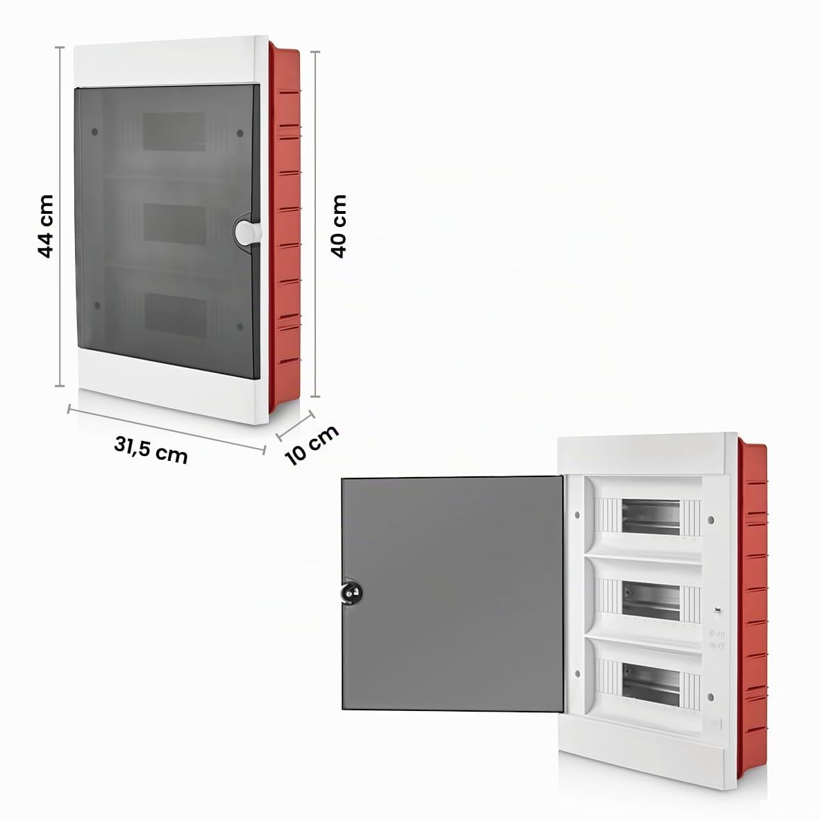 Lion Electric Scatola di distribuzione a incasso, 3 file, 36 moduli, IP40, scatola dei fusibili con porta trasparente, piccolo distributore per montaggio a incasso