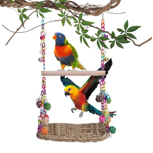 Jubilofex Vogelschaukel, Vogelspielzeug aus Holz, Sitzstange, Kauspielzeug, Klettertraining, Hängematte...
