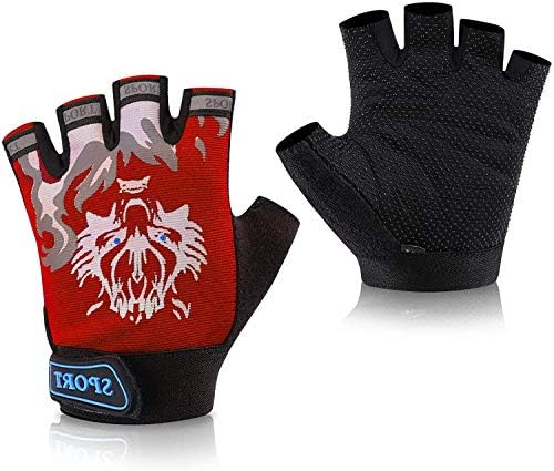 Kids Half Finger Cycling Gloves Mittens, Breathable & Non Slip, Fingerless Bike Riding Gloves Shockproof Sports Training Gloves UV Protection Gloves for Boys Girls