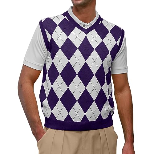 V-Neck Argyle Golf Sweater Vests - GolfKnickers: Mens