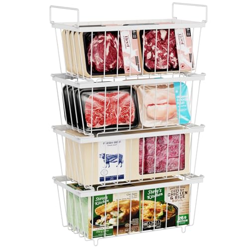 iSPECLE Chest Freezer Basket - 3 Pack Stackable Freezer Bins for Most 7 Cu.FT Deep Freezer Sort Frozen Food, Deep Freezer Organizer Bins with Handles Easy to Get Food from Bottom, Black