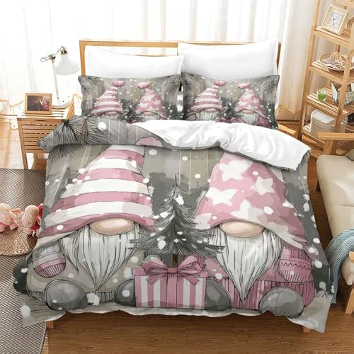 Housse de couette gnomes de Noël zip résistant anti-glisse 140x200