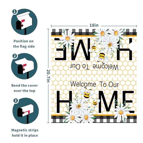 Image of Welcome to Our Home Summer Mailbox Covers Magnetic Standard Size 21 inch x 18 inch Summer Daisy Floral Magnetic Mailbox Covers Bumble Bee Decorative Mailbox Cover Post Letter Box Wrap Outdoor Decoration