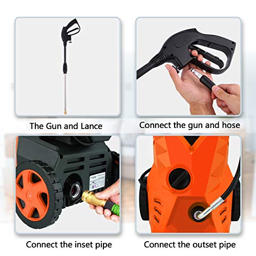 Suyncll Pressure Washer 3000PSI Electric Power Washer with Hose Reel and Brush,High Pressure Washer for Driveway Fence Patio Deck Cleaning (Orange)