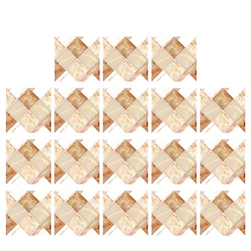 DECOMELODY Pegatinas Adhesivas de Azulejos de Mármol en Marrón para Pared de Cocina, 18 Piezas Pvc, Fáciles de Pegar y Limpiar, Adecuado para Decoración de Hogar