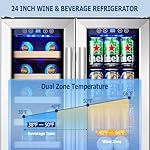 Kalamera Wine and Beverage Refrigerator, 24 inch Wine Fridge Dual Zone Hold 21 Bottles and 77 Cans,Built in or Under Counter Wine Fridge with Blue LED Light - Image 2