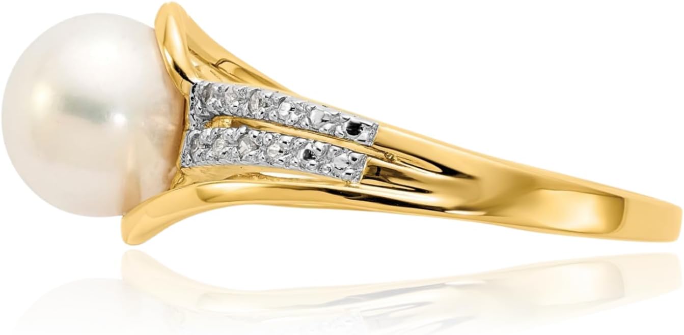 IceCarats 14K Solid Yellow Gold Freshwater Pearl Diamond Accent Statement Fashion Ring 2mm Slim Band Prong Set