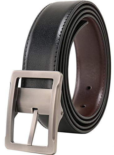 Image of beltox fine Men's Dress Belt Leather Reversible 1Piece (not 2) 1.25 inch Wide Rotated Buckle Gift Box