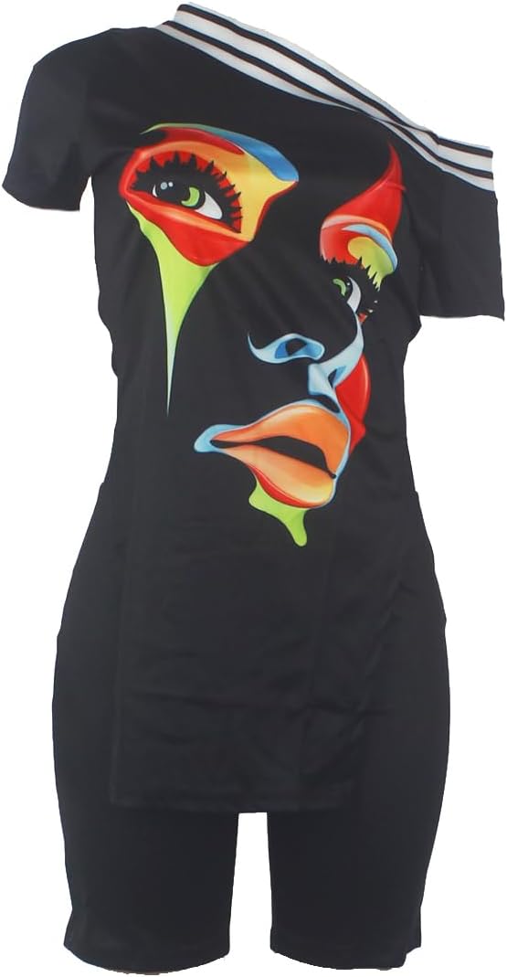 Women‘s One Shoulder 2 Piece Set Outfits Summer Half Sleeve Slim fit Tracksuit - Image 2