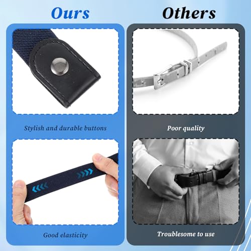 2 Pcs No Buckle Stretch Belt for Women and Men, Invisible Elastic Waist Belts for Jean, Pants, Dresses (Black, Navy Blue)4
