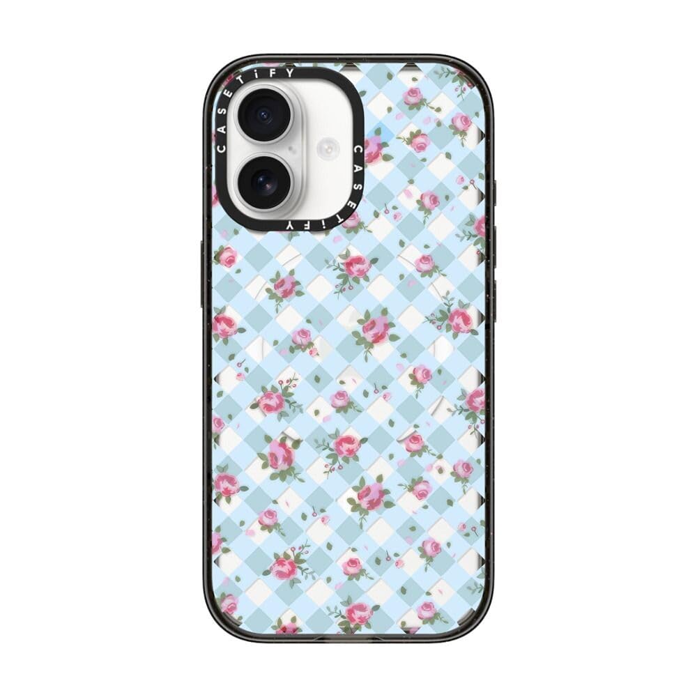 CASETiFY インパクト iPhone 17 ケース [MagSafe対応/薄型 軽量/耐衝撃] - Floral Gingham - Blue - クリア ブラック