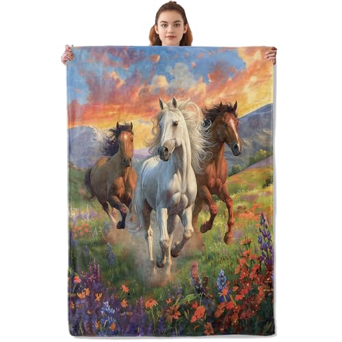 Kibue Majestic Horse Blanket - Soft & Lightweight Cozy Flannel Throw Blanket - Plush Warm Blankets for Travel, Sofa, Bedroom, Office, Home Decor - Ideal Gifts for Adults Kids Women Men 80"×60"