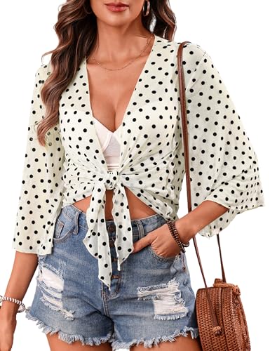 Image of Totatuit Women's Short Cardigan Bolero Sheer Shrug Tie Open Front Bell Sleeve Summer Cropped Bolero Cardigan