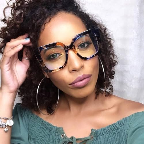 Zeelool Chic Oversized Thick Square Eyeglasses Frame for Women with Non-prescription Clear Lens Qatar ZOP01892-01 Blue-Black - Thumbnail 3