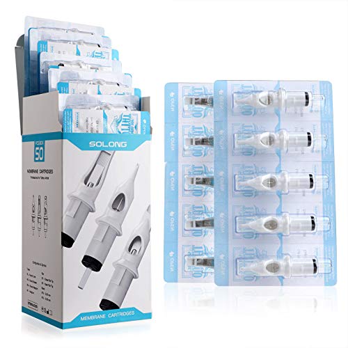 Solong Tattoo Cartridge Needle (50PCS Mixed RL RM M1) Tatttoo Needle #12 Standard Disposable Cartridges w/Membrane Assorted Size Round Liner/Round Magnum/Weaved Magnum Shader EN02D-50KIT-F