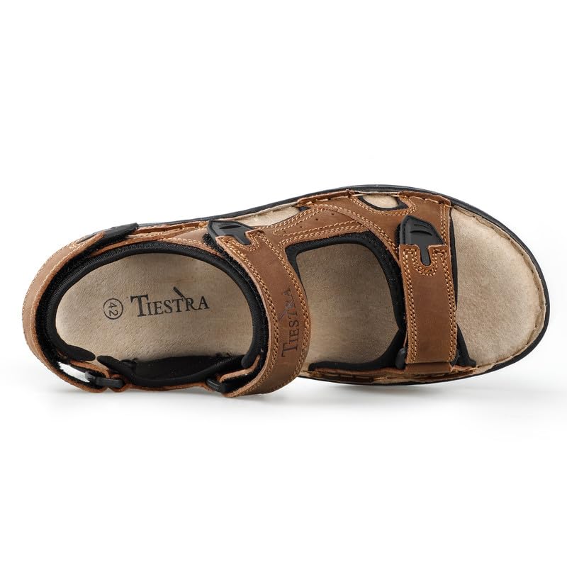 TIESTRA Sandales en Cuir pour Hommes,Coupe Large,Chaussures de Randonnée et D'alpinisme,Sandales Sportives D'extérieur à Bout Ouvert,Chaussures D'été Confortables et Souples pour la Plage