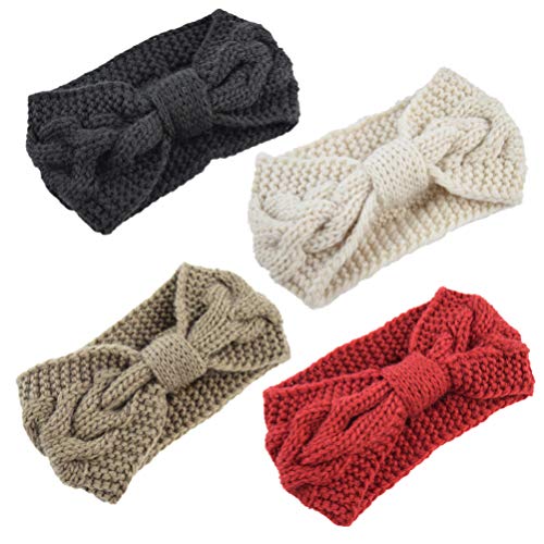 Lurrose – Faixa de cabelo de malha de lã quente, feita à mão, trançada, de crochê, turbante para cab